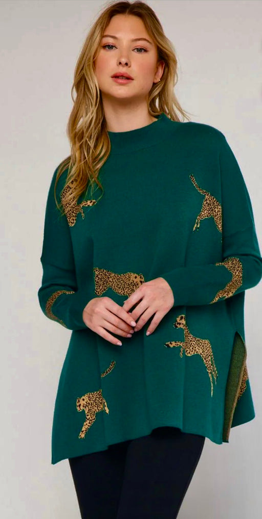 Green Cheetah Print Sweater