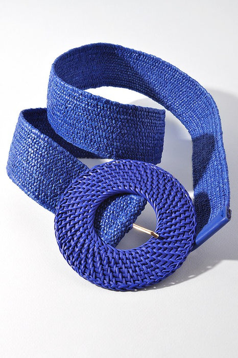 Rattan Round Buckle Stretch Belt (Royal Blue)