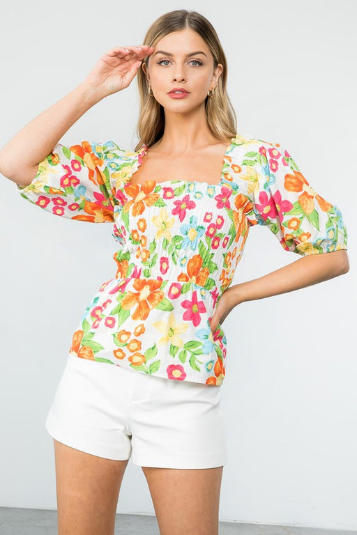 Flirty Floral Smocked Top