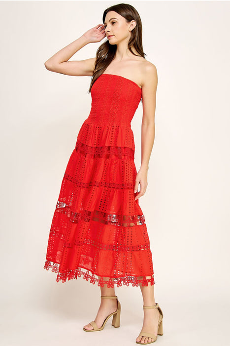 Cherry Bombshell Eyelet Lace Tube Dress