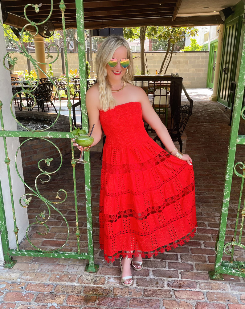 Cherry Bombshell Eyelet Lace Tube Dress