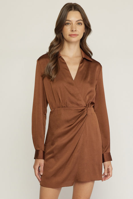 Wrapped Up In Style Dress-Brown