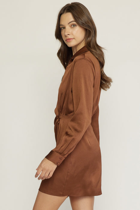 Wrapped Up In Style Dress-Brown