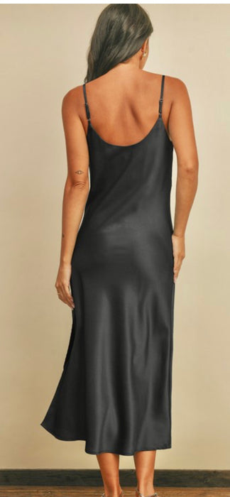 Bond Girl Black Midi Slip Dress