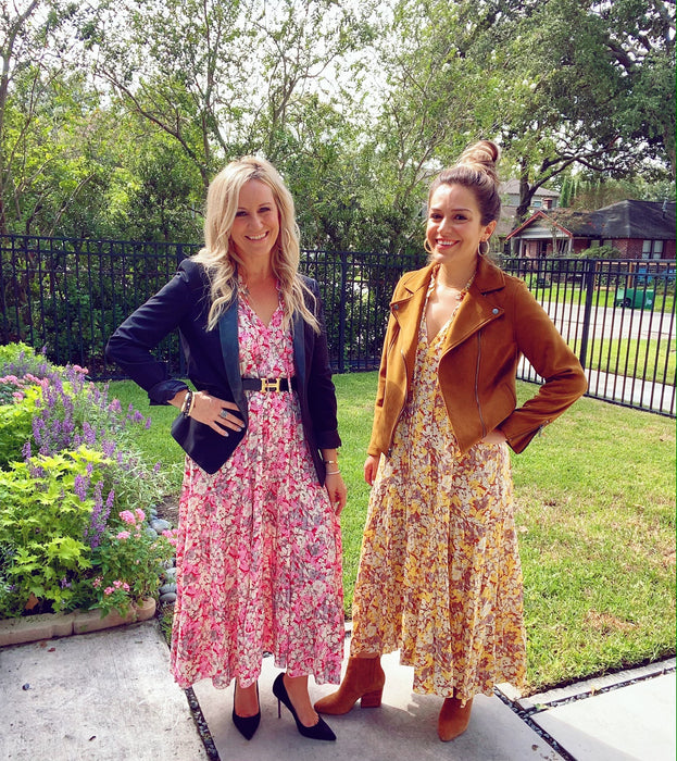 Floral Flowy Maxi Dress - Honey Floral Flowy Maxi Dress - Honey